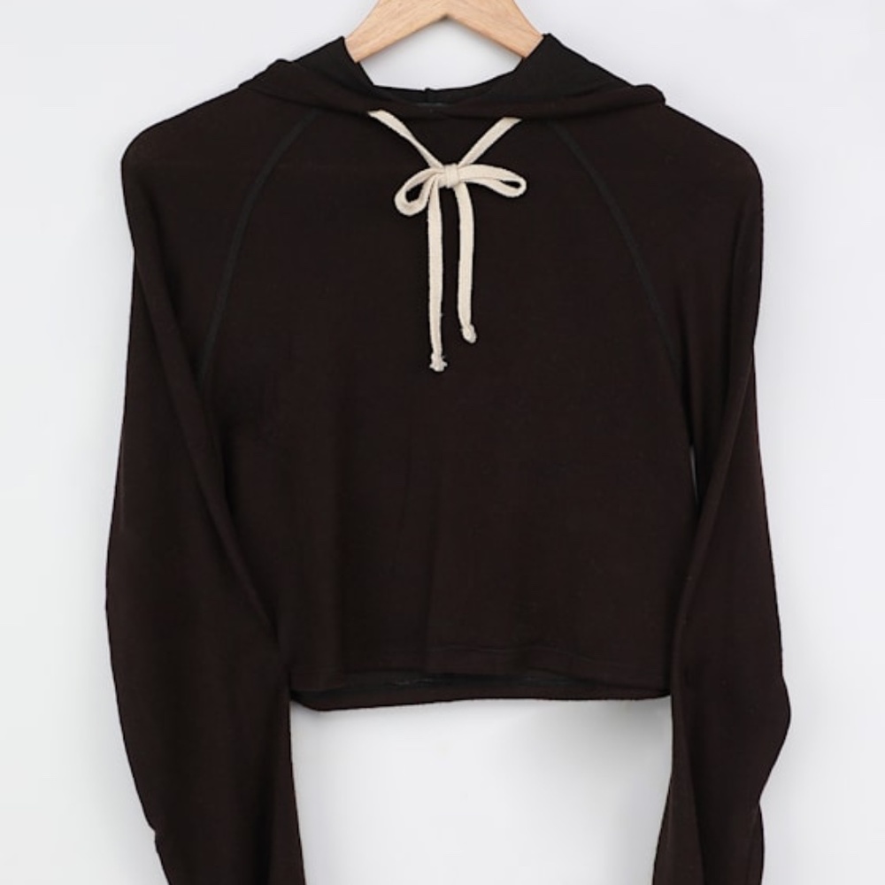 Lulus Lazy Days Black Cropped Hooded Sweatshirt - Size S